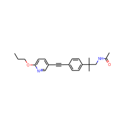 CCCOc1ccc(C#Cc2ccc(C(C)(C)CNC(C)=O)cc2)cn1 ZINC000113412179