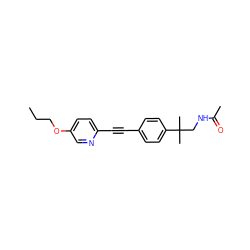 CCCOc1ccc(C#Cc2ccc(C(C)(C)CNC(C)=O)cc2)nc1 ZINC000142369658