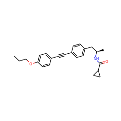 CCCOc1ccc(C#Cc2ccc(C[C@@H](C)NC(=O)C3CC3)cc2)cc1 ZINC000113409680