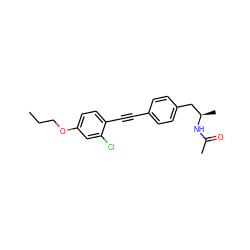 CCCOc1ccc(C#Cc2ccc(C[C@@H](C)NC(C)=O)cc2)c(Cl)c1 ZINC000113411292