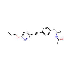 CCCOc1ccc(C#Cc2ccc(C[C@@H](C)NC(C)=O)cc2)cn1 ZINC000113412086