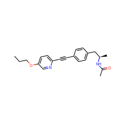 CCCOc1ccc(C#Cc2ccc(C[C@@H](C)NC(C)=O)cc2)nc1 ZINC000142367202