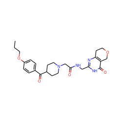 CCCOc1ccc(C(=O)C2CCN(CC(=O)NCc3nc4c(c(=O)[nH]3)COCC4)CC2)cc1 ZINC000208758582