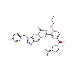 CCCOc1ccc(C(=O)N2CC[C@@H](N(C)C)C2)cc1-c1nc2cc3ncn(Cc4ccc(F)cc4)c3cc2c(=O)[nH]1 ZINC000027556473