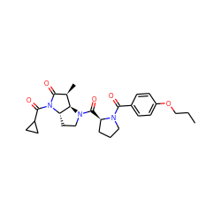 CCCOc1ccc(C(=O)N2CCC[C@H]2C(=O)N2CC[C@H]3[C@H]2[C@H](C)C(=O)N3C(=O)C2CC2)cc1 ZINC000013527844