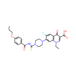 CCCOc1ccc(C(=O)NC(=S)N2CCN(c3cc4c(cc3F)c(=O)c(C(=O)O)cn4CC)CC2)cc1 ZINC000033353695