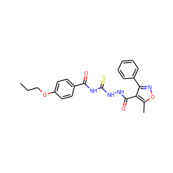 CCCOc1ccc(C(=O)NC(=S)NNC(=O)c2c(-c3ccccc3)noc2C)cc1 ZINC000002246665