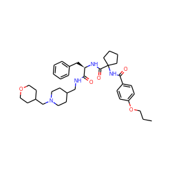 CCCOc1ccc(C(=O)NC2(C(=O)N[C@H](Cc3ccccc3)C(=O)NCC3CCN(CC4CCOCC4)CC3)CCCC2)cc1 ZINC000049888805