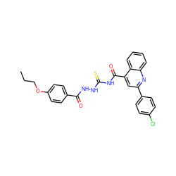 CCCOc1ccc(C(=O)NNC(=S)NC(=O)c2cc(-c3ccc(Cl)cc3)nc3ccccc23)cc1 ZINC000002777493