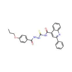 CCCOc1ccc(C(=O)NNC(=S)NC(=O)c2cc(-c3ccccc3)nc3ccccc23)cc1 ZINC000002111206