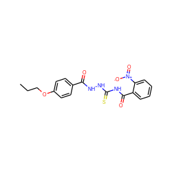 CCCOc1ccc(C(=O)NNC(=S)NC(=O)c2ccccc2[N+](=O)[O-])cc1 ZINC000002064495