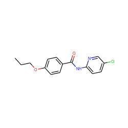 CCCOc1ccc(C(=O)Nc2ccc(Cl)cn2)cc1 ZINC000002138490