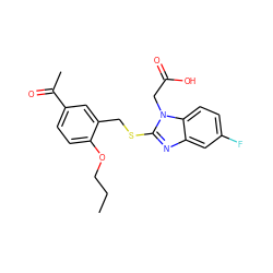 CCCOc1ccc(C(C)=O)cc1CSc1nc2cc(F)ccc2n1CC(=O)O ZINC000084668859