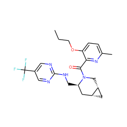 CCCOc1ccc(C)nc1C(=O)N1C[C@@H]2C[C@@H]2C[C@H]1CNc1ncc(C(F)(F)F)cn1 ZINC000068208622