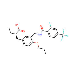 CCCOc1ccc(C[C@@H](CC)C(=O)O)cc1CNC(=O)c1ccc(C(F)(F)F)cc1F ZINC000028652276