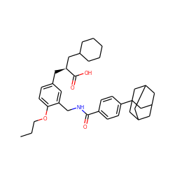 CCCOc1ccc(C[C@@H](CC2CCCCC2)C(=O)O)cc1CNC(=O)c1ccc(C23CC4CC(CC(C4)C2)C3)cc1 ZINC000095579546