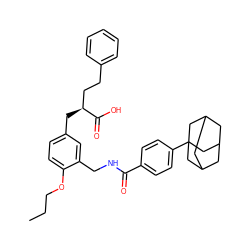 CCCOc1ccc(C[C@@H](CCc2ccccc2)C(=O)O)cc1CNC(=O)c1ccc(C23CC4CC(CC(C4)C2)C3)cc1 ZINC000095578382