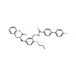 CCCOc1ccc(C[C@@H](Cc2ccccc2)C(=O)O)cc1CNC(=O)c1ccc(-c2ccc(F)cc2)cc1 ZINC000096909575