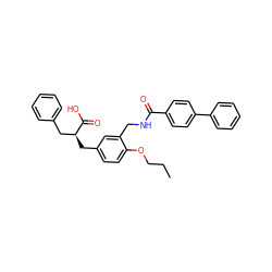 CCCOc1ccc(C[C@@H](Cc2ccccc2)C(=O)O)cc1CNC(=O)c1ccc(-c2ccccc2)cc1 ZINC000096909571