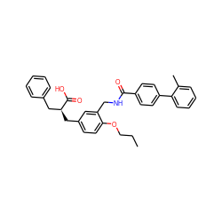 CCCOc1ccc(C[C@@H](Cc2ccccc2)C(=O)O)cc1CNC(=O)c1ccc(-c2ccccc2C)cc1 ZINC000096909572