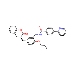 CCCOc1ccc(C[C@@H](Cc2ccccc2)C(=O)O)cc1CNC(=O)c1ccc(-c2ccccn2)cc1 ZINC000096909577