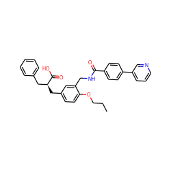 CCCOc1ccc(C[C@@H](Cc2ccccc2)C(=O)O)cc1CNC(=O)c1ccc(-c2cccnc2)cc1 ZINC000096909578