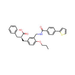 CCCOc1ccc(C[C@@H](Cc2ccccc2)C(=O)O)cc1CNC(=O)c1ccc(-c2cccs2)cc1 ZINC000096909576