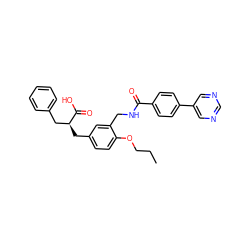 CCCOc1ccc(C[C@@H](Cc2ccccc2)C(=O)O)cc1CNC(=O)c1ccc(-c2cncnc2)cc1 ZINC000096909582