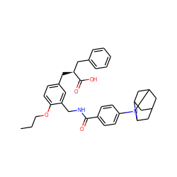 CCCOc1ccc(C[C@@H](Cc2ccccc2)C(=O)O)cc1CNC(=O)c1ccc(N2C3CC4CC(C3)CC2C4)cc1 ZINC000299826304