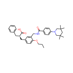 CCCOc1ccc(C[C@@H](Cc2ccccc2)C(=O)O)cc1CNC(=O)c1ccc(N2CC(C)(C)CC(C)(C)C2)cc1 ZINC000299825137