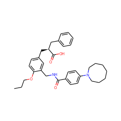 CCCOc1ccc(C[C@@H](Cc2ccccc2)C(=O)O)cc1CNC(=O)c1ccc(N2CCCCCCC2)cc1 ZINC000299833053