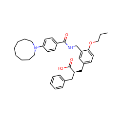 CCCOc1ccc(C[C@@H](Cc2ccccc2)C(=O)O)cc1CNC(=O)c1ccc(N2CCCCCCCC2)cc1 ZINC000299832164