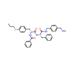 CCCOc1ccc(C[C@@H](NC(=O)c2ccccc2)C(=O)N[C@@H](Cc2ccccc2)C(=O)NCc2ccc(CN)cc2)cc1 ZINC000206311168