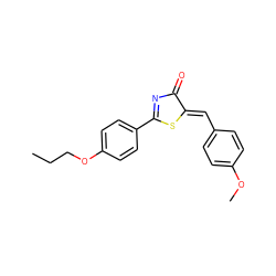 CCCOc1ccc(C2=NC(=O)/C(=C/c3ccc(OC)cc3)S2)cc1 ZINC000084654764