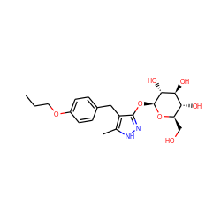 CCCOc1ccc(Cc2c(O[C@@H]3O[C@H](CO)[C@@H](O)[C@H](O)[C@H]3O)n[nH]c2C)cc1 ZINC000034011024