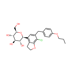 CCCOc1ccc(Cc2cc([C@@H]3O[C@H](CO)[C@@H](O)[C@H](O)[C@H]3O)c3c(c2Cl)OCC3)cc1 ZINC000206071382