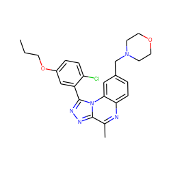 CCCOc1ccc(Cl)c(-c2nnc3c(C)nc4ccc(CN5CCOCC5)cc4n23)c1 ZINC000149243548