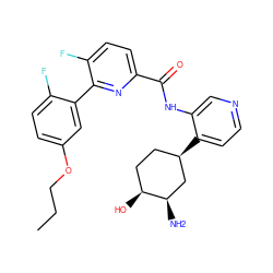 CCCOc1ccc(F)c(-c2nc(C(=O)Nc3cnccc3[C@@H]3CC[C@H](O)[C@H](N)C3)ccc2F)c1 ZINC000140303486