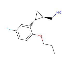 CCCOc1ccc(F)cc1[C@@H]1C[C@H]1CN ZINC000299853751