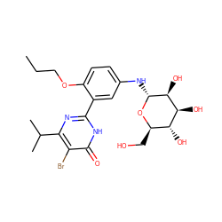 CCCOc1ccc(N[C@H]2O[C@H](CO)[C@@H](O)[C@H](O)[C@@H]2O)cc1-c1nc(C(C)C)c(Br)c(=O)[nH]1 ZINC000096916041