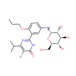 CCCOc1ccc(N[C@H]2O[C@H](CO)[C@@H](O)[C@H](O)[C@H]2O)cc1-c1nc(C(C)C)c(Br)c(=O)[nH]1 ZINC000096916037