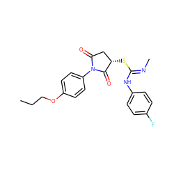 CCCOc1ccc(N2C(=O)C[C@H](S/C(=N\C)Nc3ccc(F)cc3)C2=O)cc1 ZINC000018125353