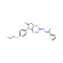 CCCOc1ccc(N2C(=O)C[C@H](S/C(N)=N/N=C(\C)c3cccs3)C2=O)cc1 ZINC000015974416