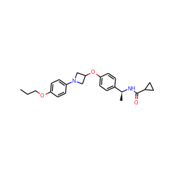 CCCOc1ccc(N2CC(Oc3ccc([C@H](C)NC(=O)C4CC4)cc3)C2)cc1 ZINC000142320635