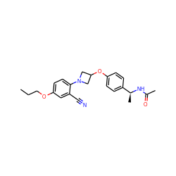 CCCOc1ccc(N2CC(Oc3ccc([C@H](C)NC(C)=O)cc3)C2)c(C#N)c1 ZINC000142278001