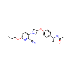 CCCOc1ccc(N2CC(Oc3ccc([C@H](C)NC(C)=O)cc3)C2)c(C#N)n1 ZINC000142330221