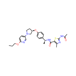 CCCOc1ccc(N2CC[C@@H](Oc3ccc([C@H](C)NC(=O)c4sc(NC(C)=O)nc4C)cc3)C2)cn1 ZINC000169709239