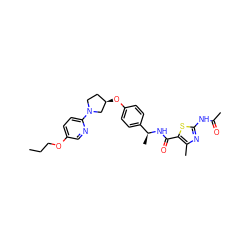 CCCOc1ccc(N2CC[C@@H](Oc3ccc([C@H](C)NC(=O)c4sc(NC(C)=O)nc4C)cc3)C2)nc1 ZINC000169709243