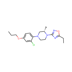 CCCOc1ccc(N2CCN(c3noc(CC)n3)[C@@H](C)C2)c(Cl)c1 ZINC000103252684