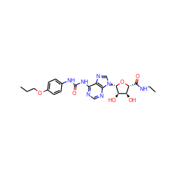 CCCOc1ccc(NC(=O)Nc2ncnc3c2ncn3[C@@H]2O[C@H](C(=O)NCC)[C@@H](O)[C@H]2O)cc1 ZINC000013780809